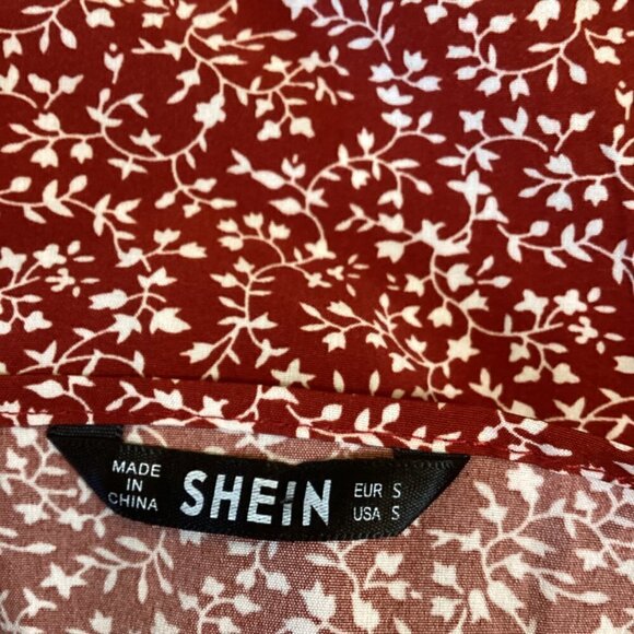 Shein Sundress Mini Dress Sz S Red Ditzy Floral Spaghetti Strap 254G - Picture 7 of 9